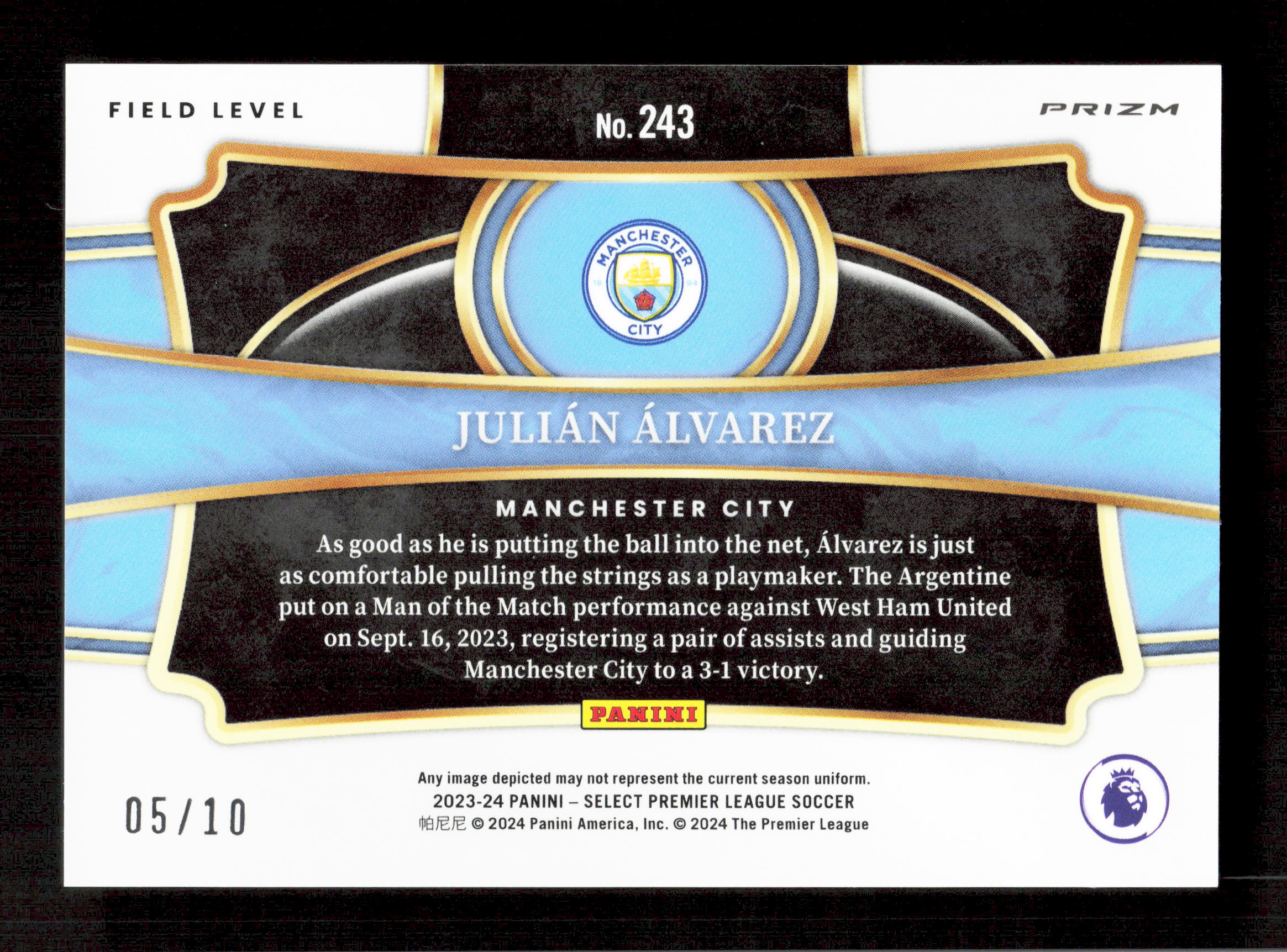 Panini Julian Alvarez Gold Field Level Prizm /10 Panini Prizm Premier League 2023-24 #243 - Image 2