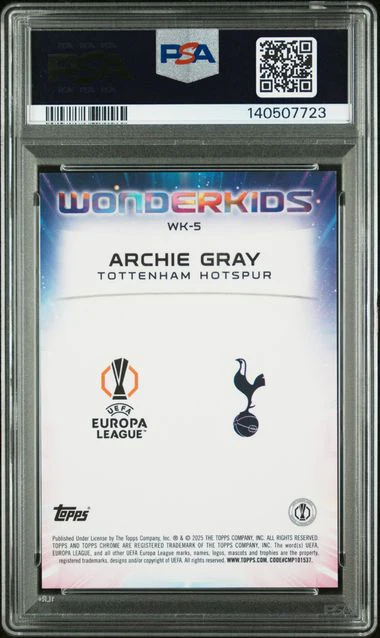 Topps Archie Gray 05/25 Wonderkids Orange Starball RC 2024/25 Chrome UCC Logofractor PSA 7 - Image 2