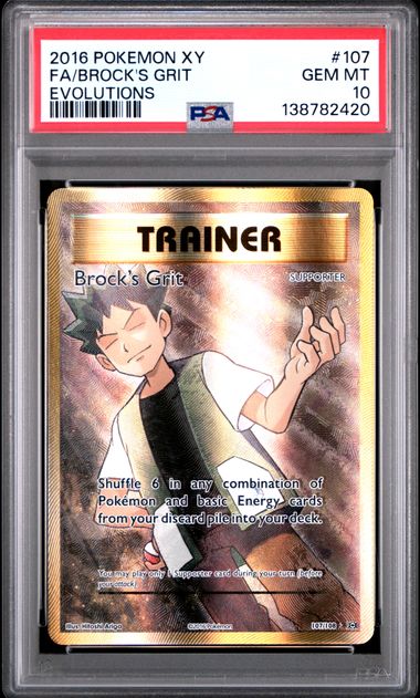 Pokemon Brock's Grit 107/108 Full Art 2016 XY Evolutions PSA 10