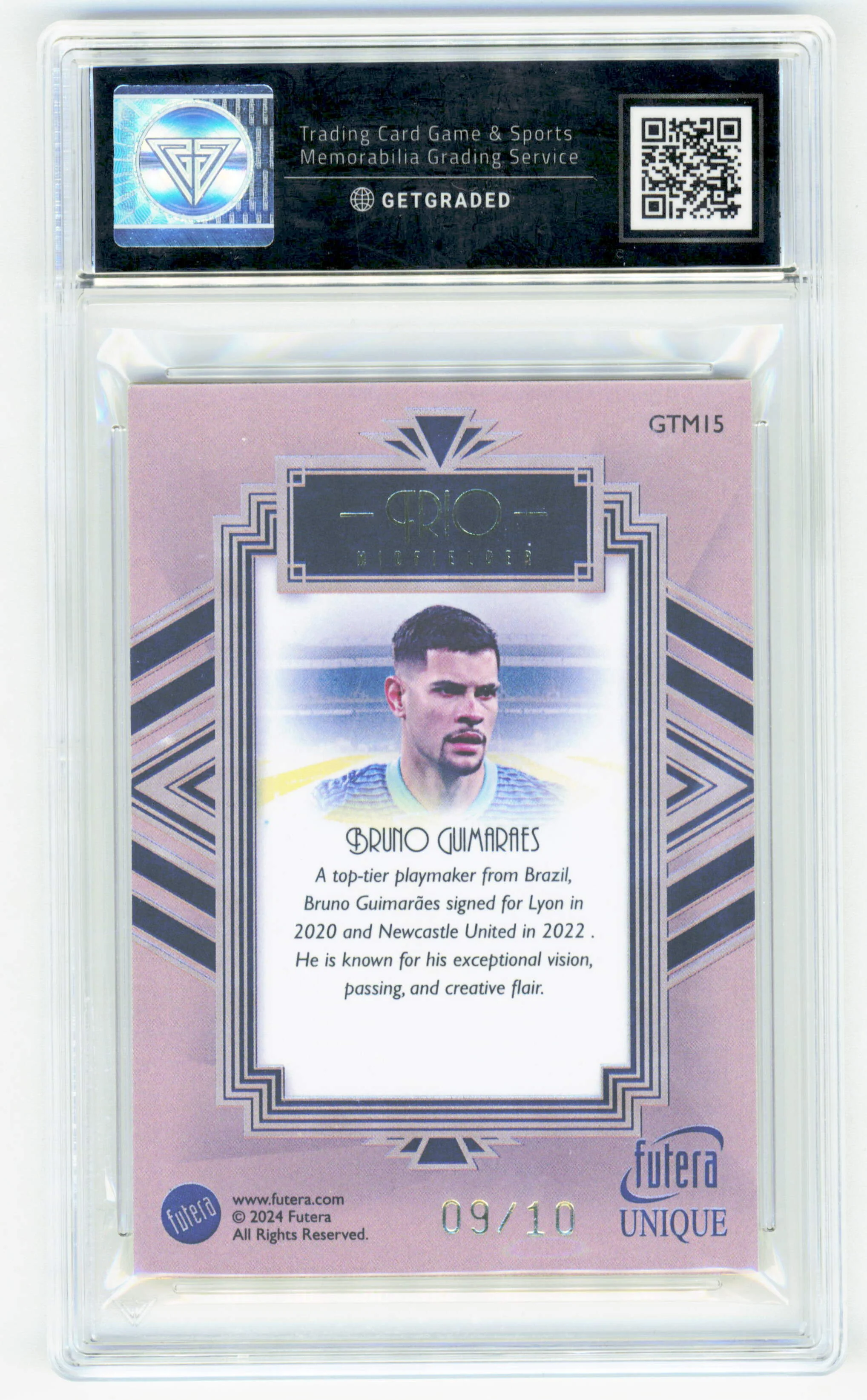 Futera Bruno Guimaraes 09/10 23KT Trio GTM15 2024 Unique World Football GetGraded 10 - Image 2