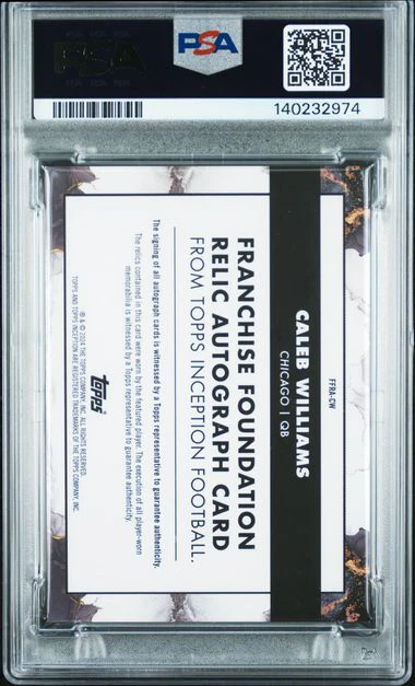 Topps Caleb Williams Dual Relic Autograph Green 145/150 Franchise Foundation 2024 Inception Football PSA 6 - Image 2