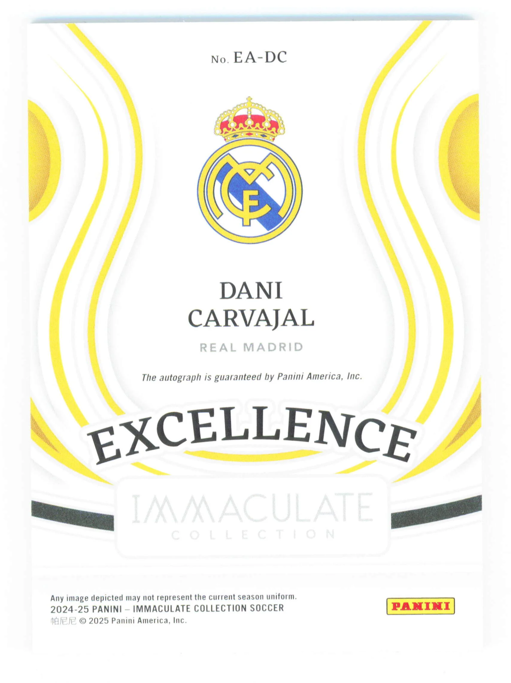 Panini Dani Carvajal Autograph 17/18 Excellence EA-DC Immaculate Collection 2025 - Image 2