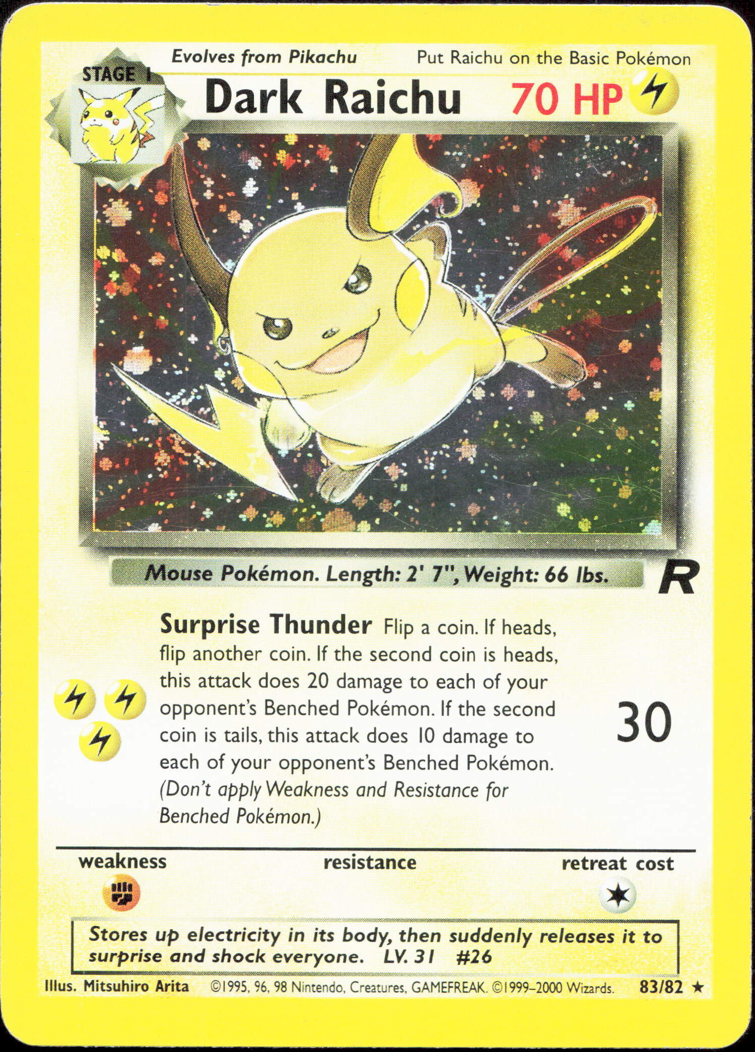 Pokemon Dark Raichu 83/82 Holo Secret Rare 2000 Team Rocket