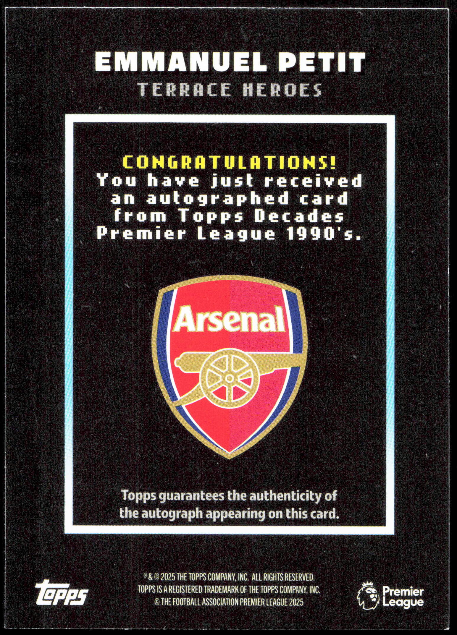 Topps Emmanuel Petit Terrace Heroes Autograph 54/99 Decades Premier League 90's Edition - Image 2