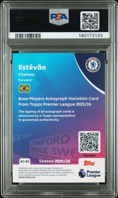 Topps Estevao Willian Orange Rainbow Autograph 01/25 2025/26 Topps Premier League PSA 6 - Image 2