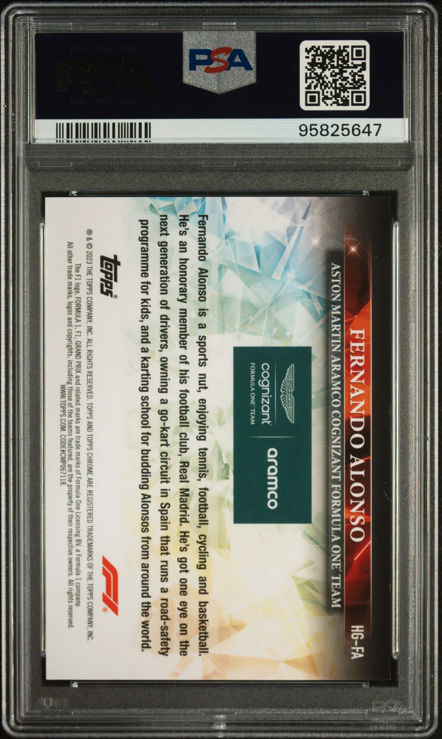 Topps Fernando Alonso Hidden Gems Chrome F1 2023 PSA10 - Image 2
