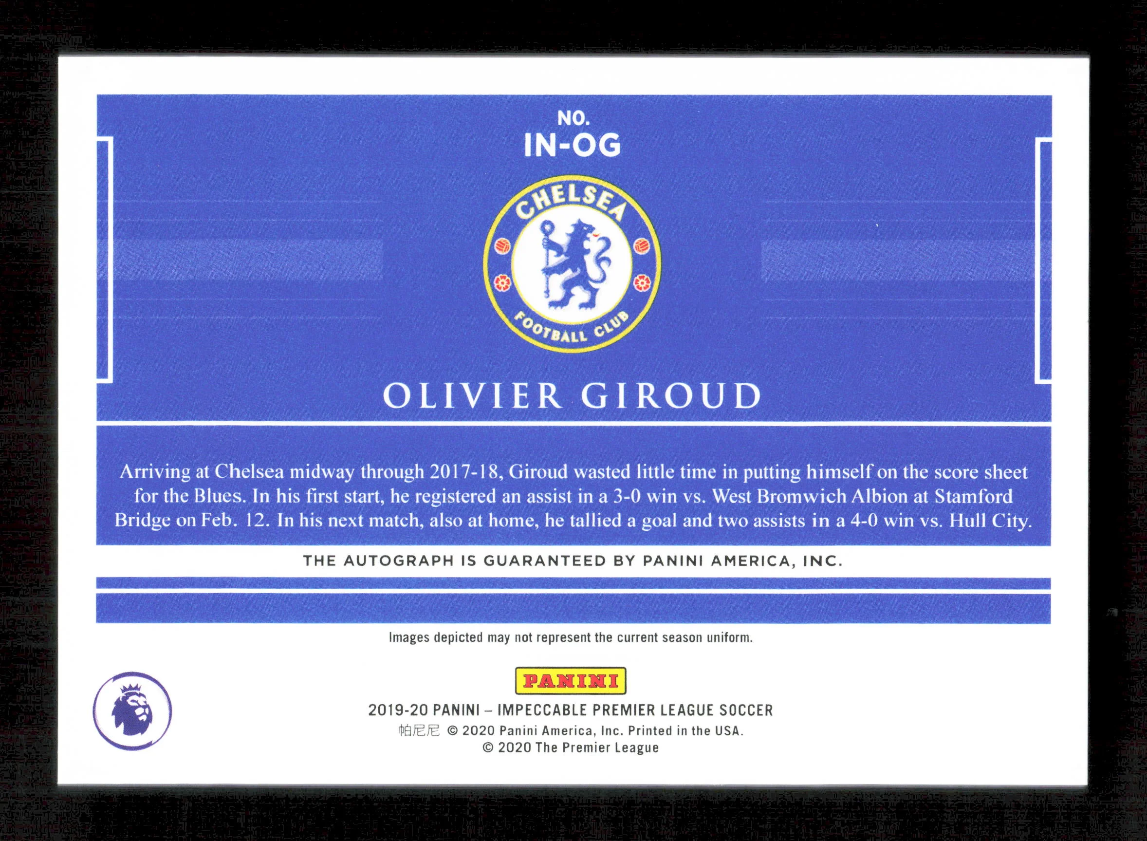 Panini Olivier Giroud Indelible Ink Card /49 Panini Impeccable Premier League 2019-20 - Image 2