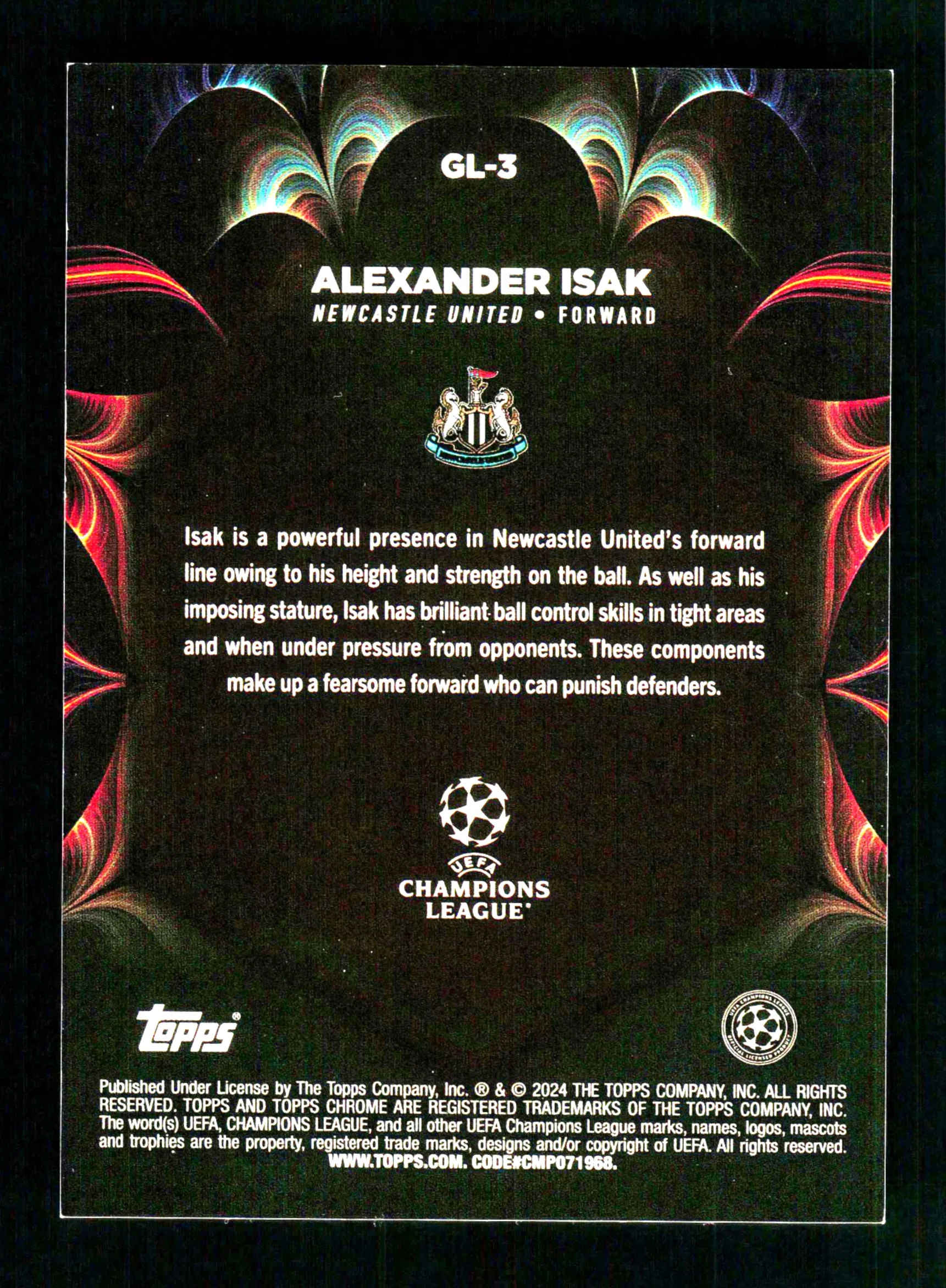 Topps Alexander Isak orange Golazo Card /25 Chrome UEFA Champions League 2024 - Image 2