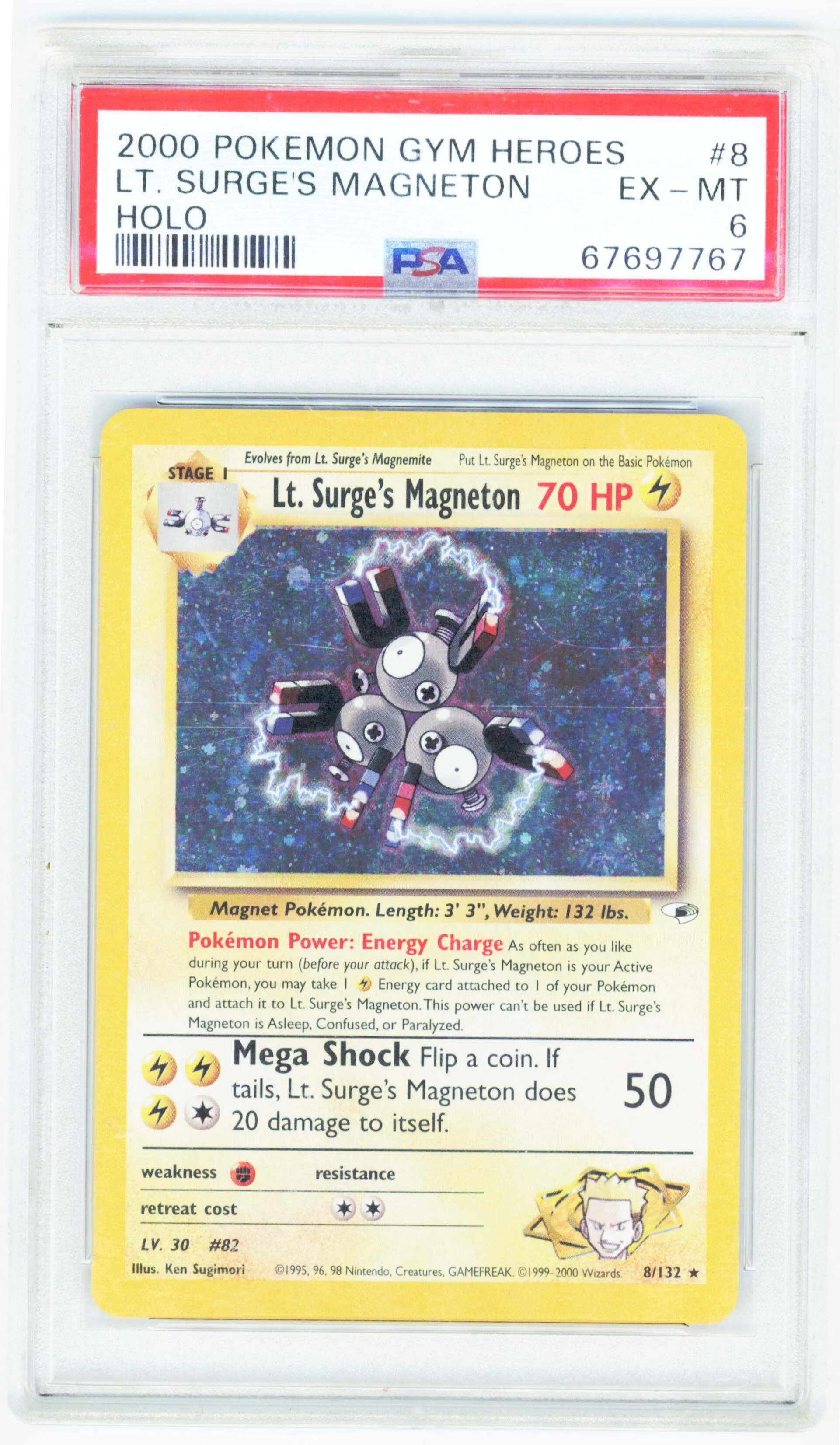 Pokemon Lt. Surge's Magneton 8/132 Holo 2000 Gym Heroes PSA 6