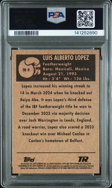 Topps Luis Alberto Lopez 1951 Topps Ringside Gold Refractor 19/50 2024 Chrome Boxing PSA 9 - Image 2