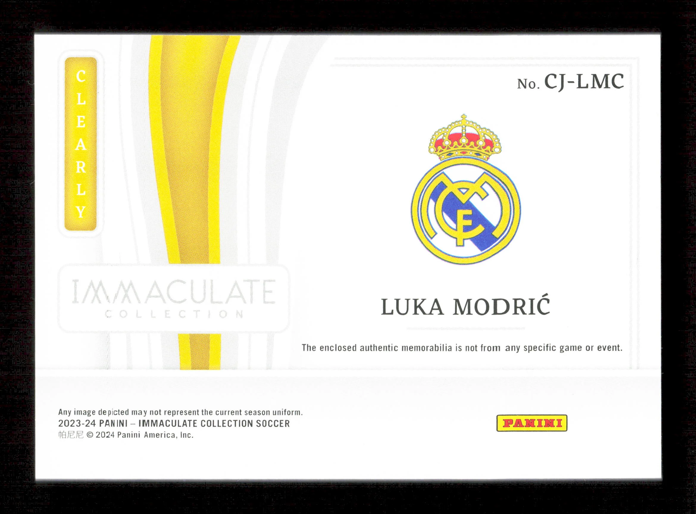 Panini Luka Modric Gold Clearly Relic Card /10 Panini Immaculate Collection 2023-24 - Image 2