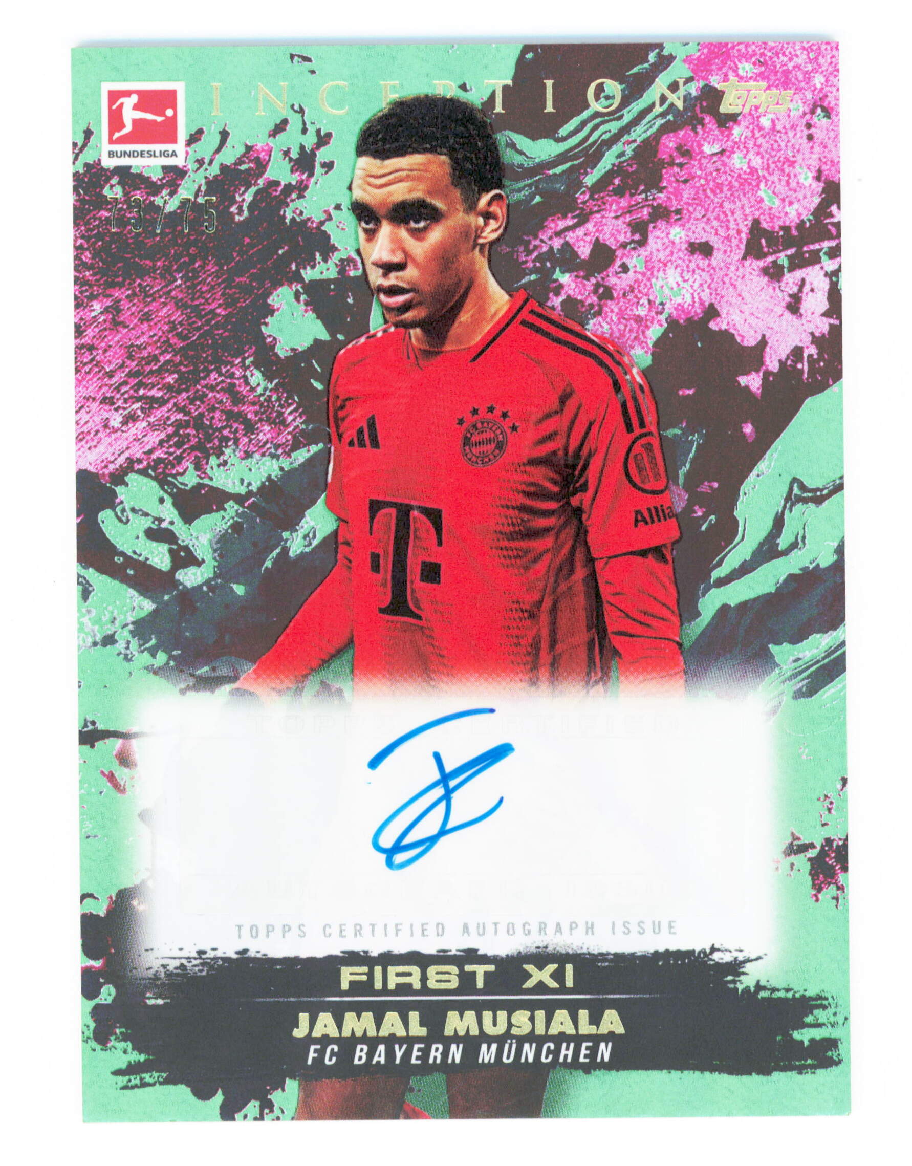 Topps Jamal Musiala Autograph 73/75 Green First XI Bundesliga Inception 2024/25