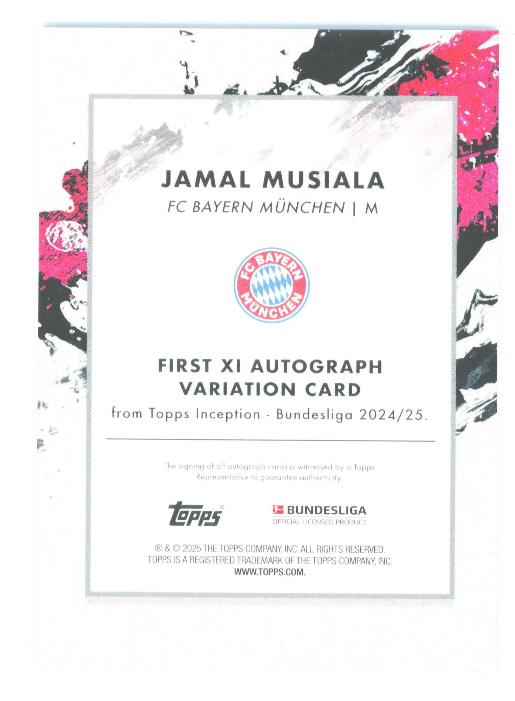 Topps Jamal Musiala Autograph 73/75 Green First XI Bundesliga Inception 2024/25 - Image 2