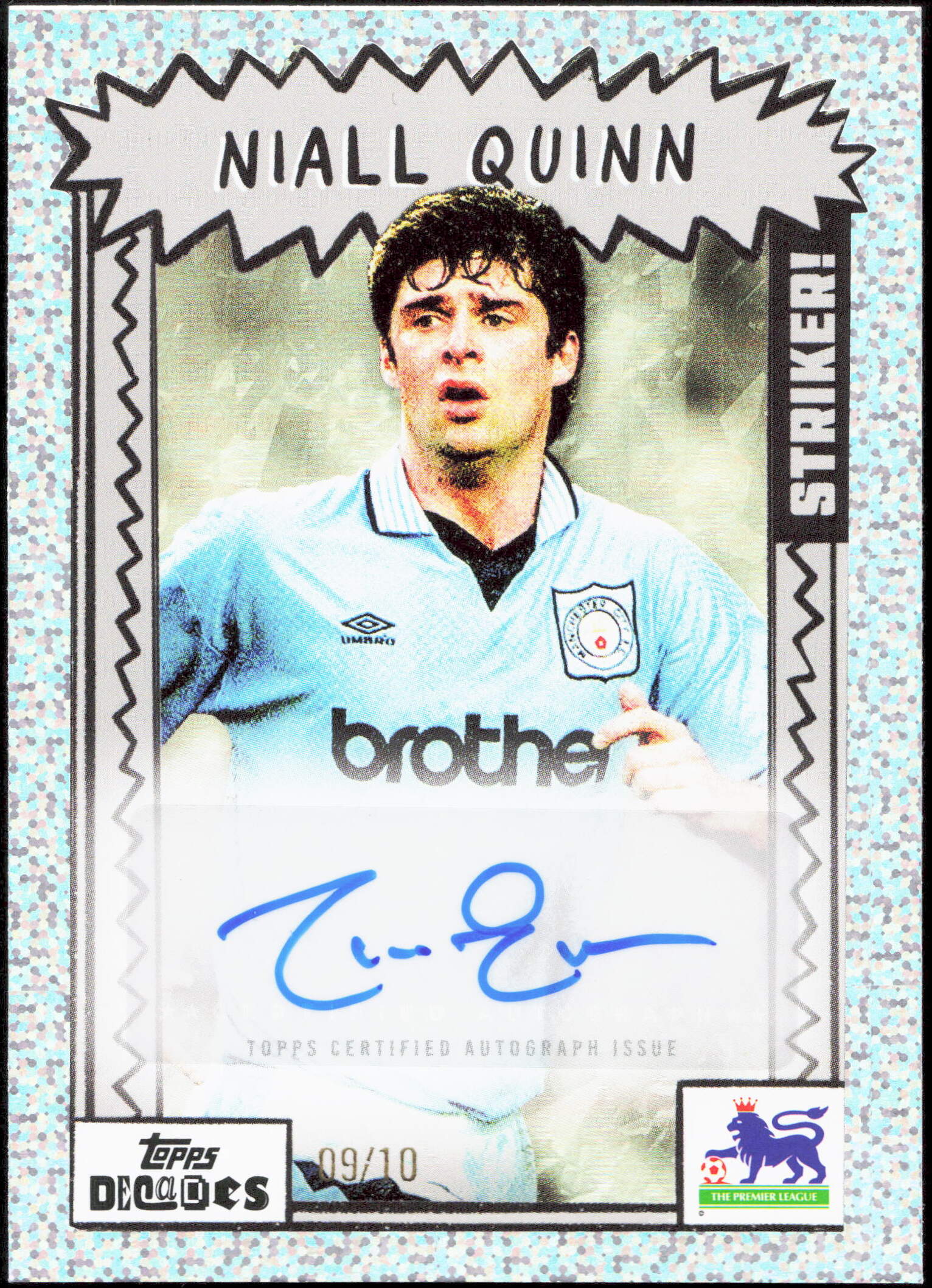 Topps Niall Quinn Autograph 09/10 Striker Decades Premier League 90s Edition