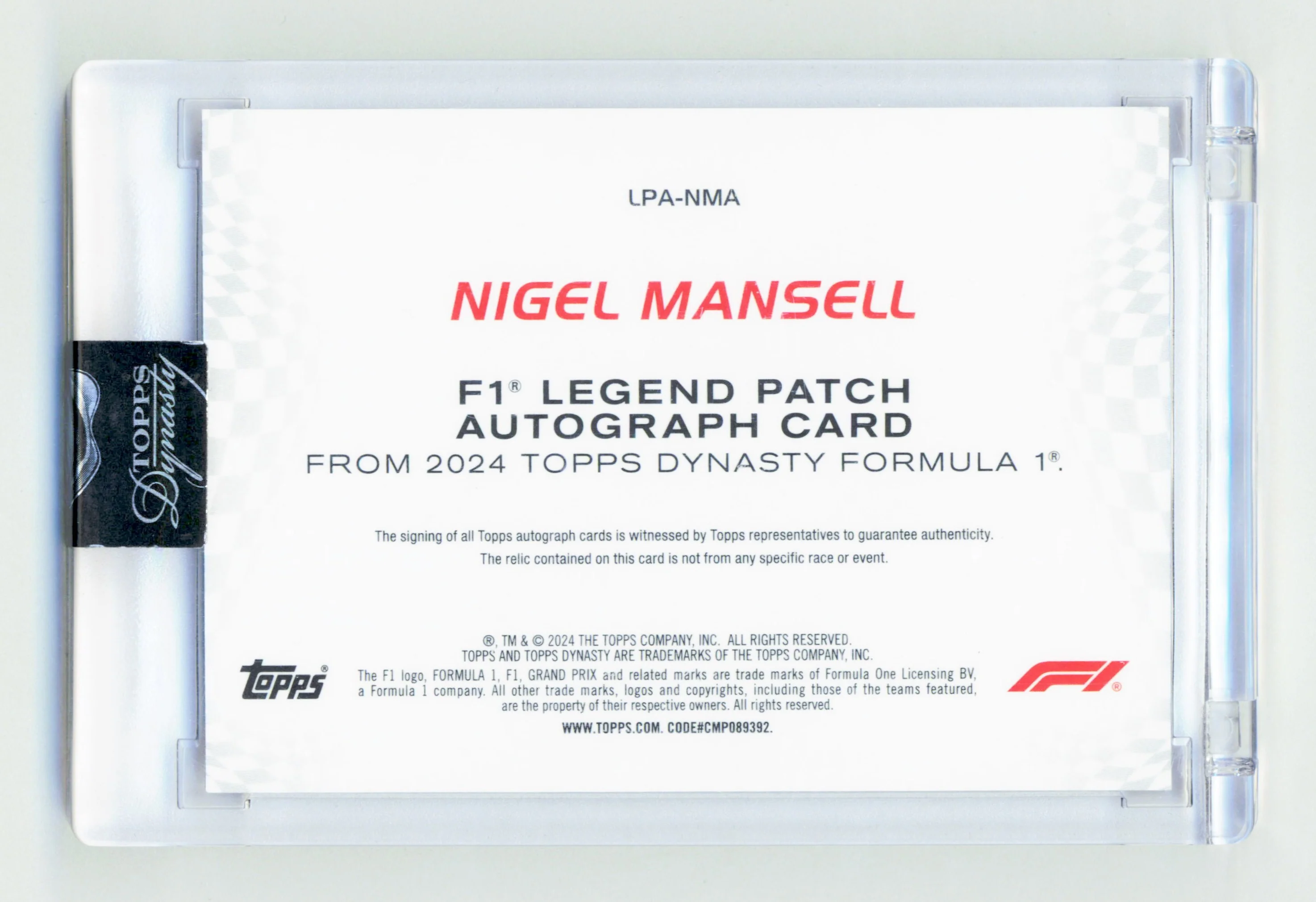 Topps Nigel Mansell F1 Legend Patch Autograph Card Dynasty Formula 1 2024 - Image 2