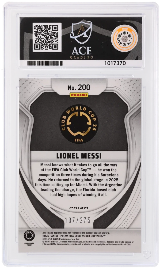 Panini Lionel Messi Blue Seismic 107/275 #200 2025 Prizm Club World Cup Soccer ACE 10 - Image 2