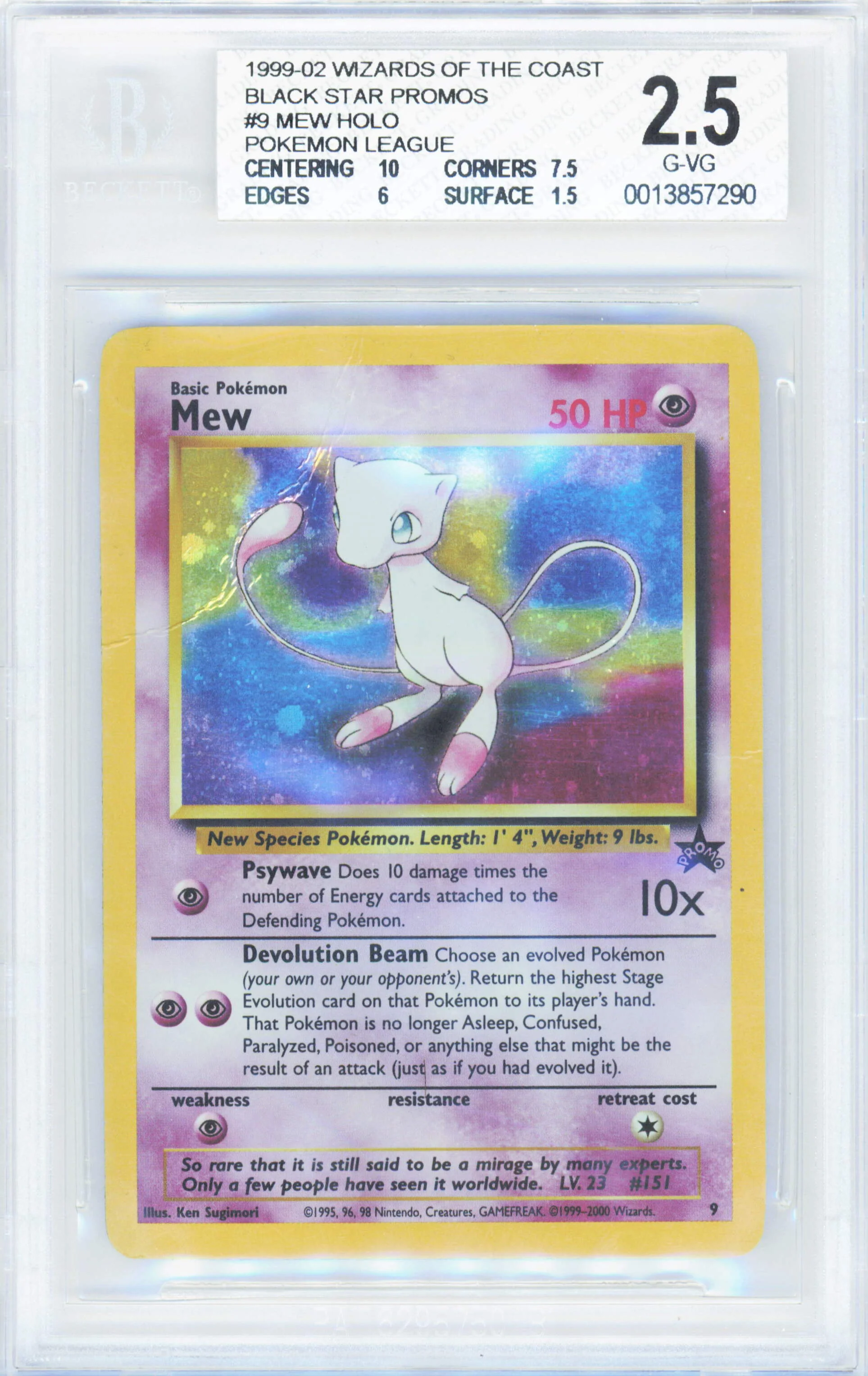 Pokemon Mew #9 Holo (Swirl) Pokemon Wizards Of Coast Black Star Promos Pokemon League 1999-02 Beckett BGS 2.5