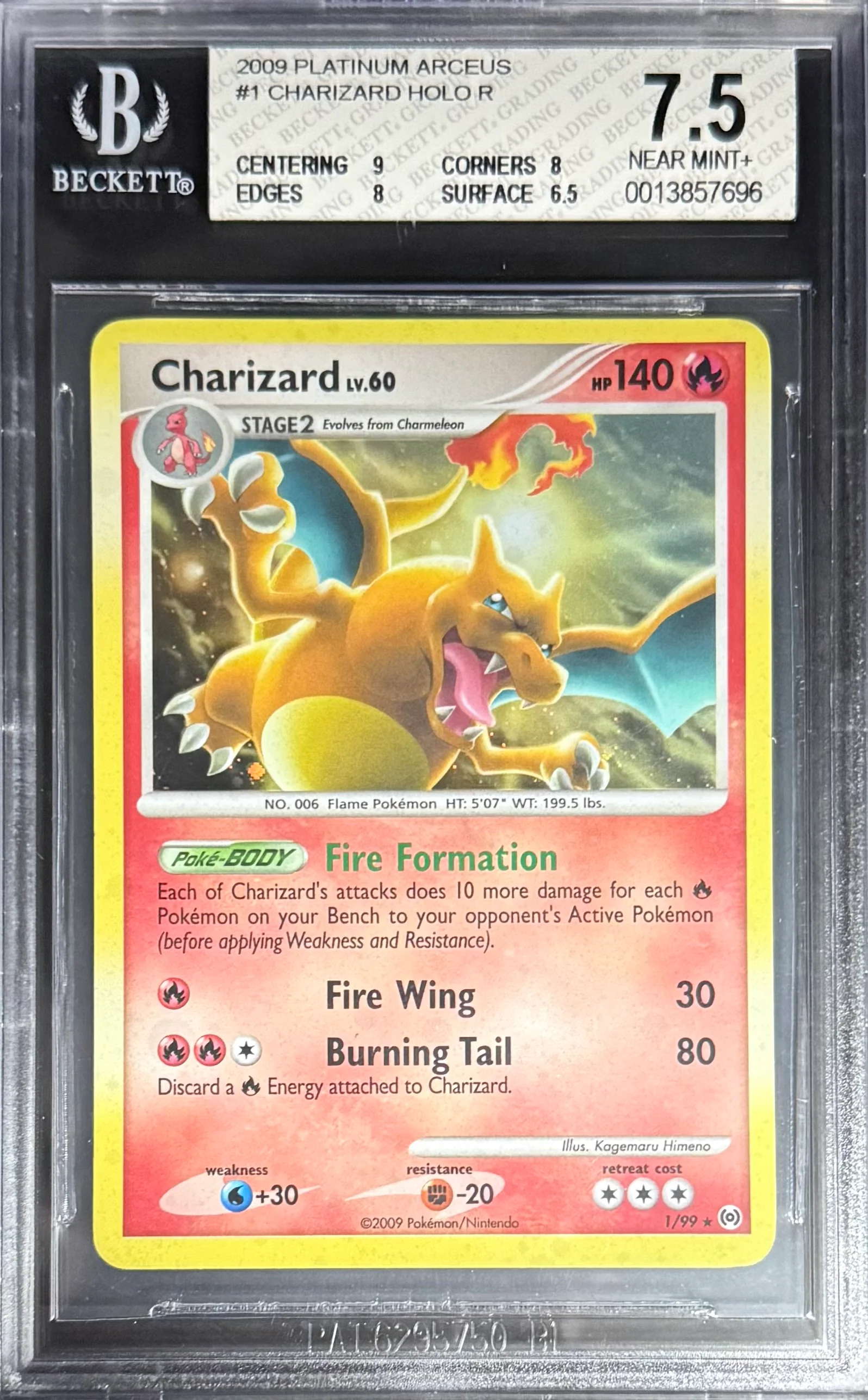 Pokemon Charizard 1/99 Holo Pokemon Platinium Arceus 2009 Beckett BGS 7.5