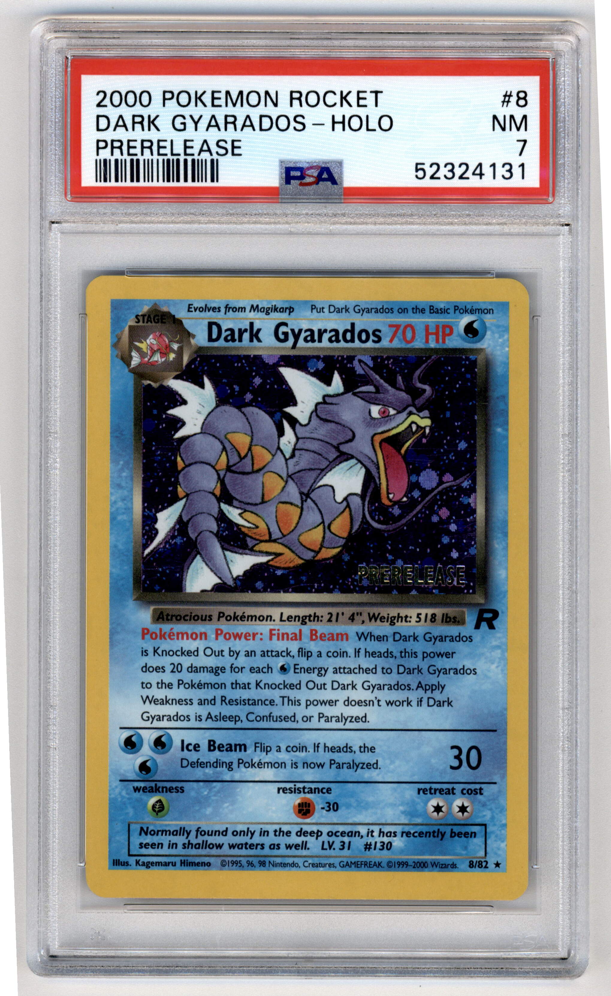 Pokemon Dark Gyarados 8/82 Holo Prerelease 2000 Team Rocket PSA 7