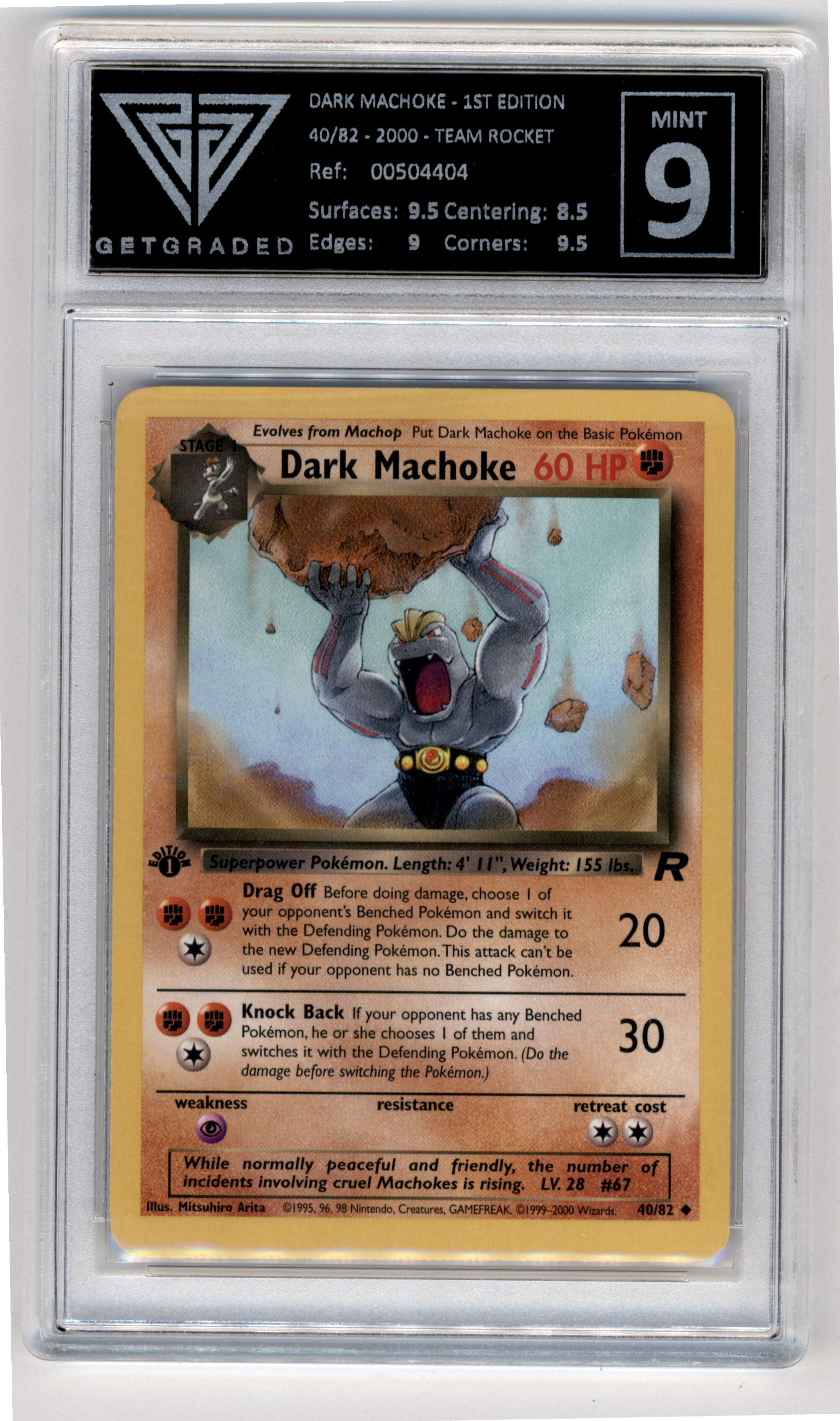 Pokemon Dark Machoke 40/82 1st Edition 2000 Team Rocket GetGraded 9