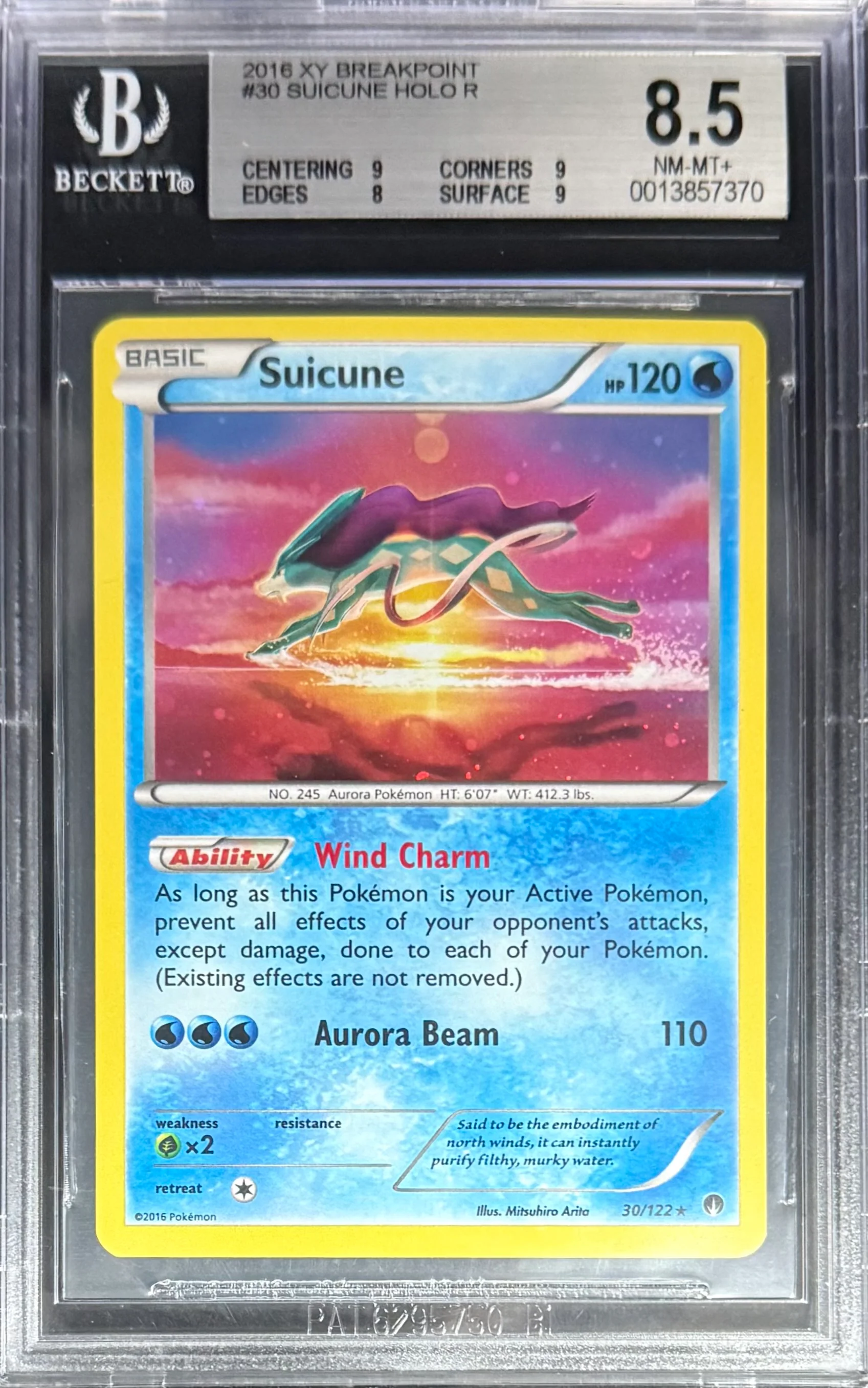 Pokemon Suicune 30/122 Holo Pokemon XY Breakpoint 2016 Beckett BGS 8.5