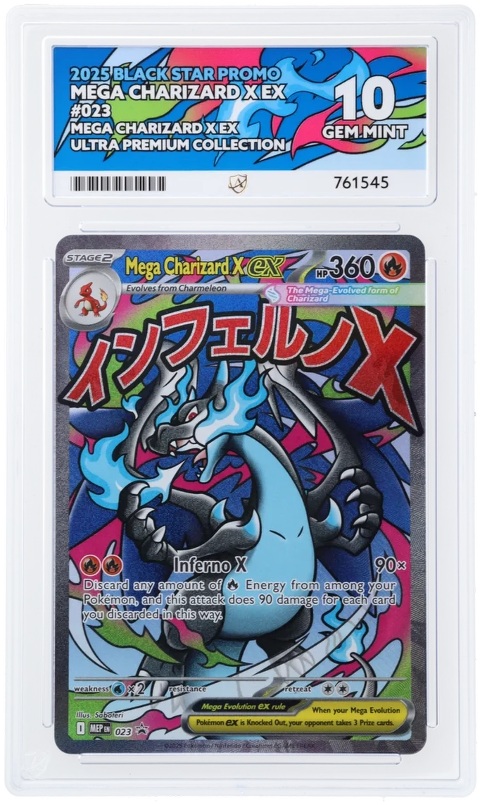 Pokemon Mega Charizard X Ex MEP 023 Full Art 2025 Black Set ACE 10