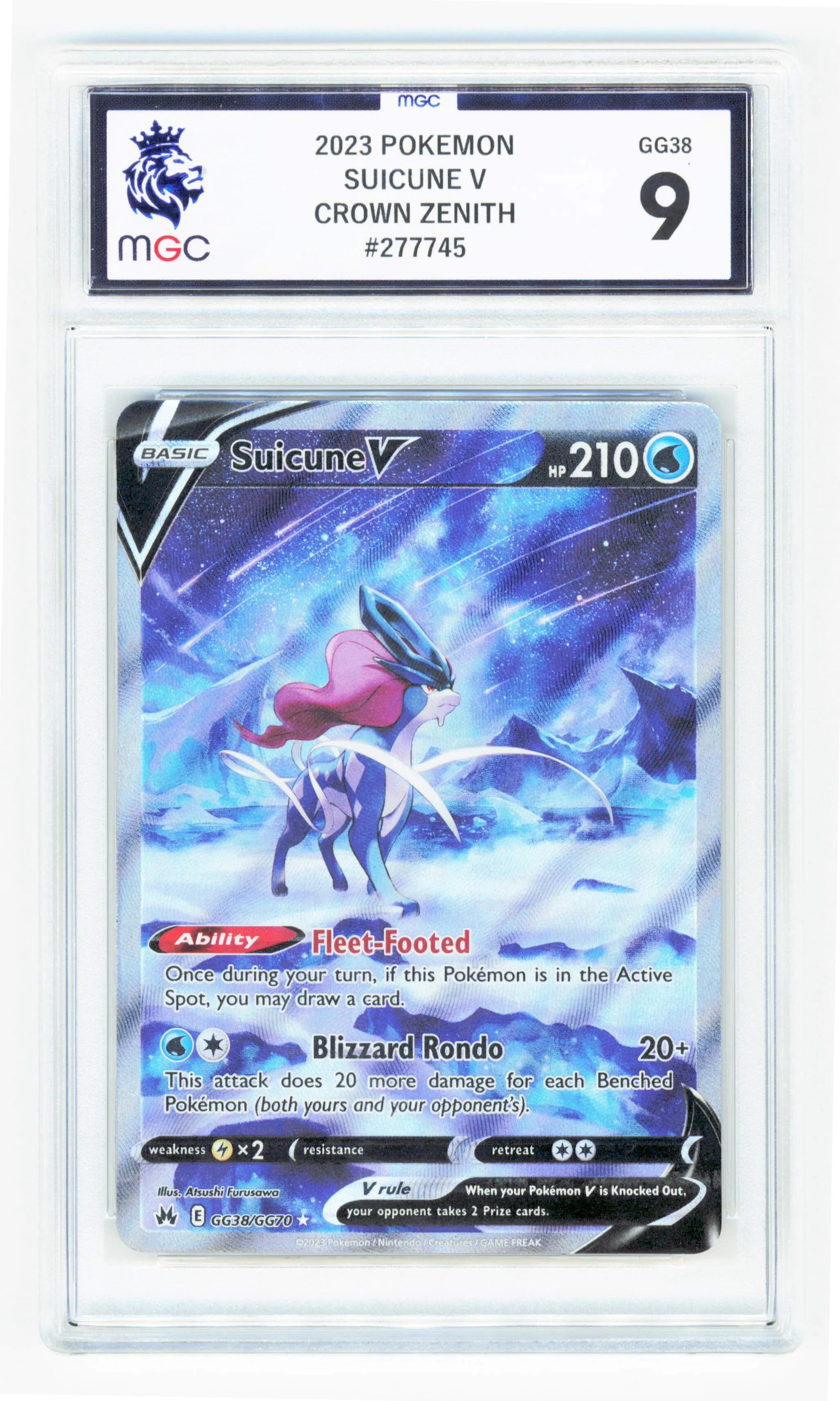 Pokemon Suicune V GG38/GG70 Full Art 2023 Crown Zenith MGC 9