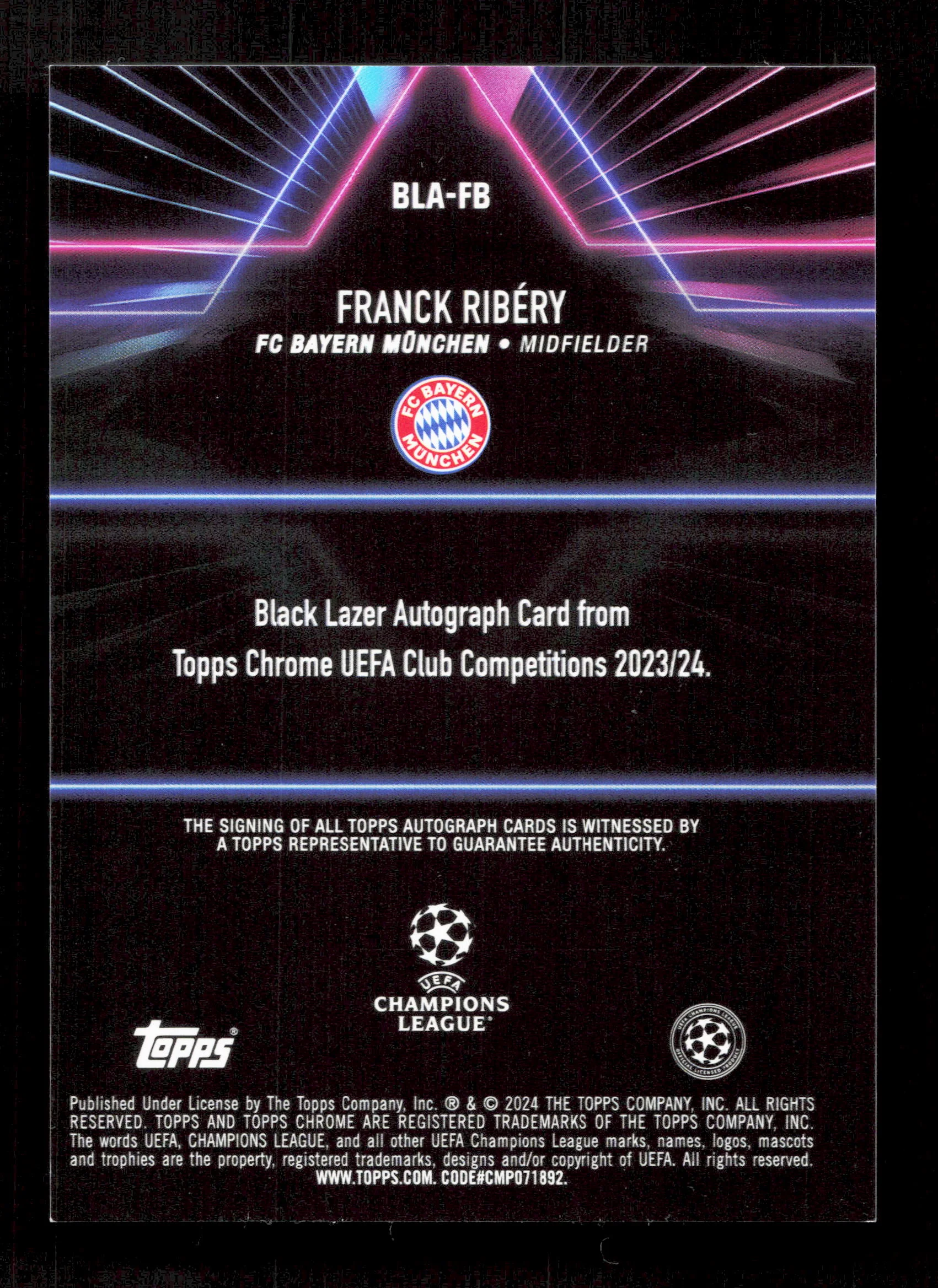 Topps Franck Ribery Blue Black Lazer Autograph Card /150 Chrome UEFA Club Competitions 2023-24 - Image 2