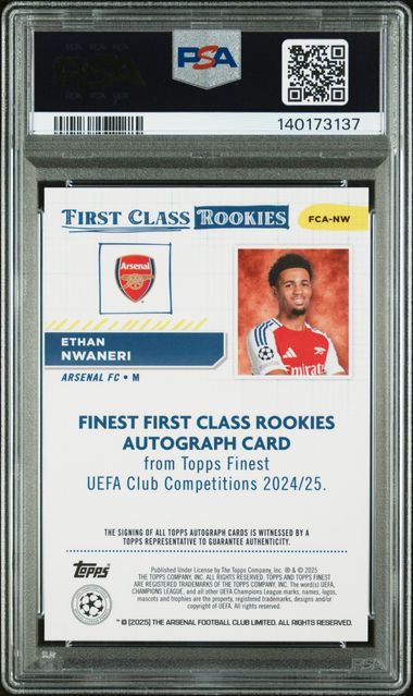 Topps Ethan Nwaneri First Class Rookie Black Refractor Autograph 02/10 2024/2025 Topps Finest UCC - Image 2