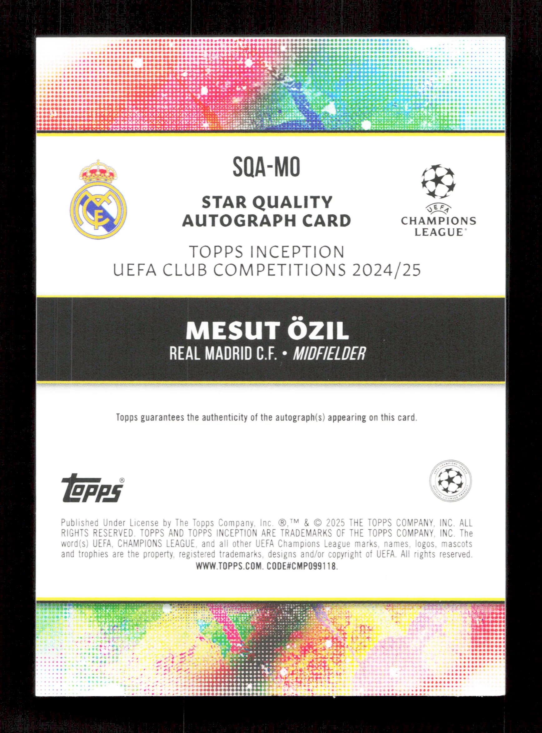 Topps Mesut Ozil Blue Star Quality Autograph Card /49 Inception UEFA Club Competition 2024-25 - Image 2