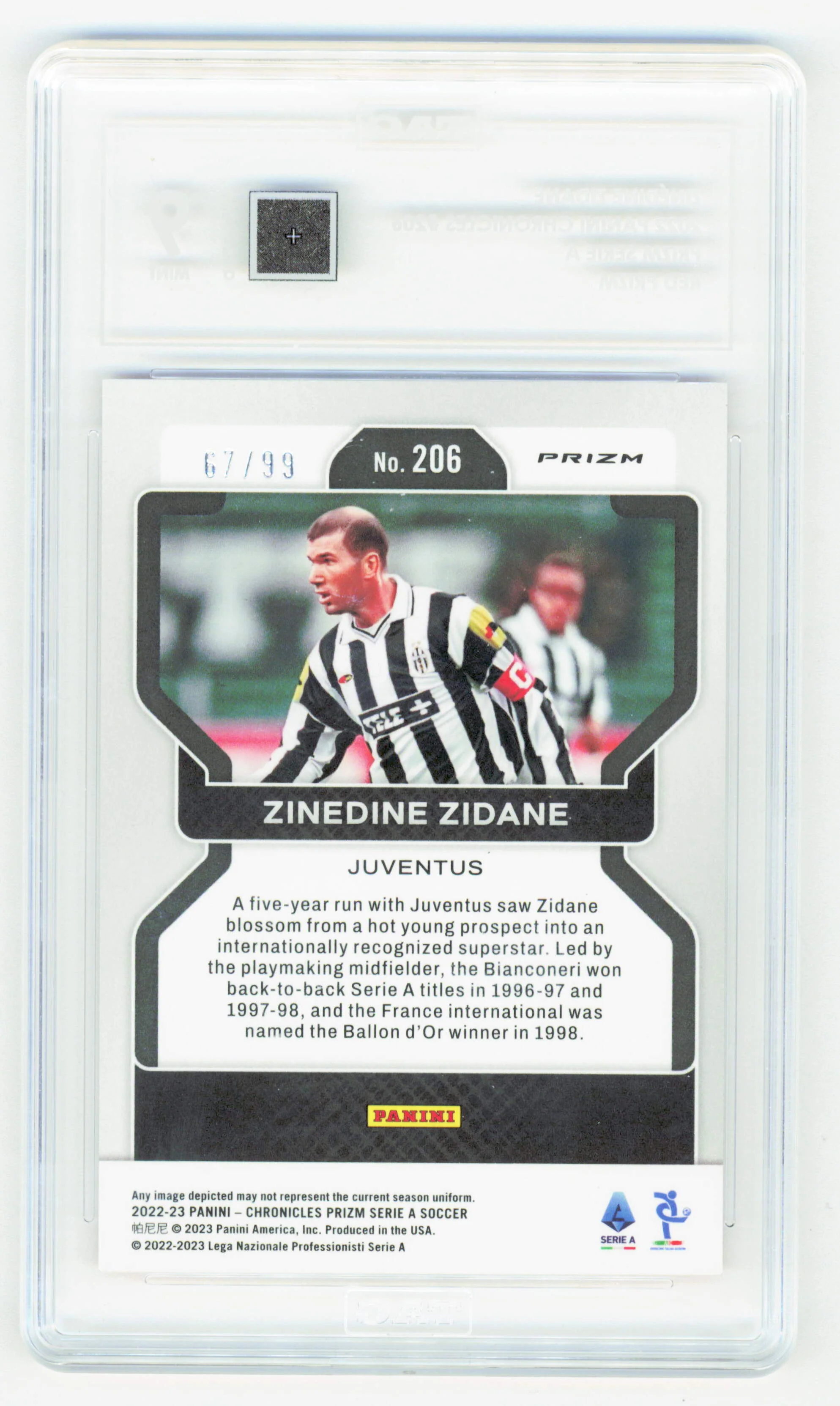 Panini Zinedine Zidane Red Prizm 67/99 2022 Panini Chronicles Prizm Serie A #206 TAG 9 - Image 2
