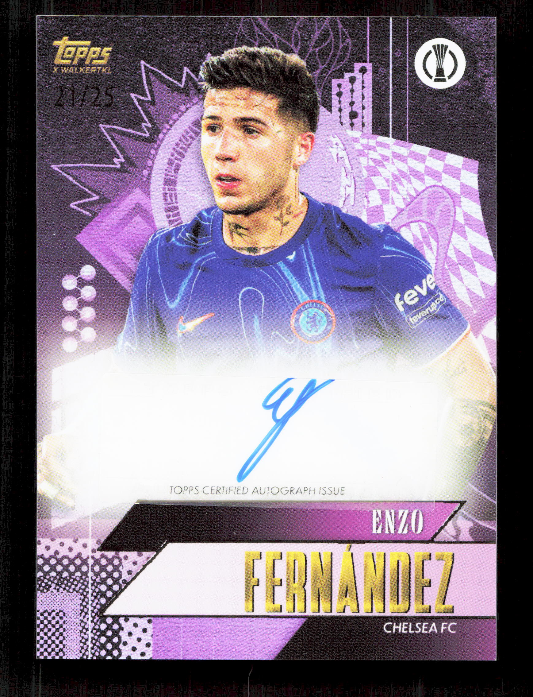 Topps Enzo Fernandez Purple Current Stars Autograph Card /25 Gold UEFA Club Competitons 2025-26