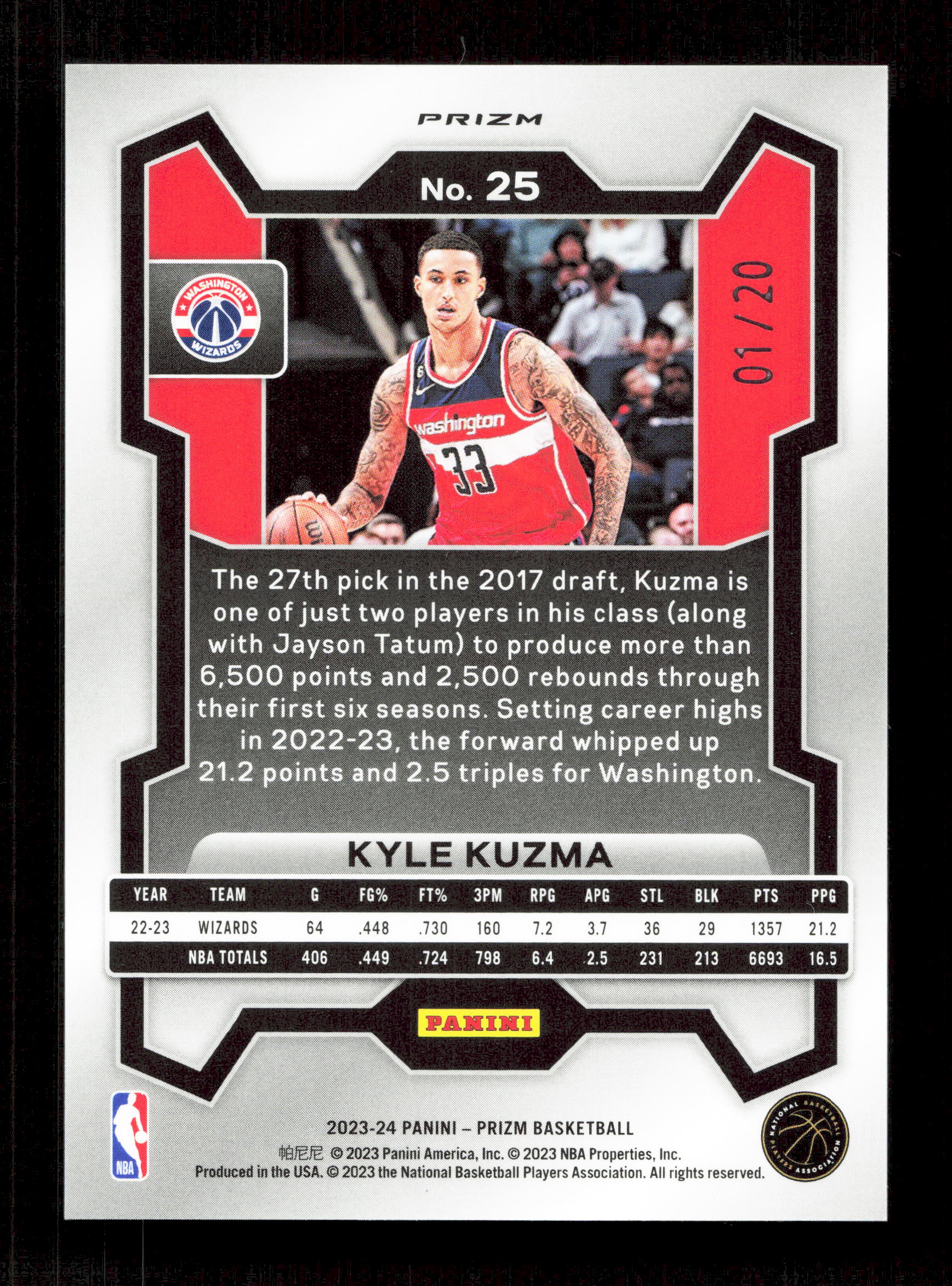 Panini Kyle Kuzma Cherry Blossom Prizm /20 Panini Prizm Basketball 2023-24 #25 - Image 2