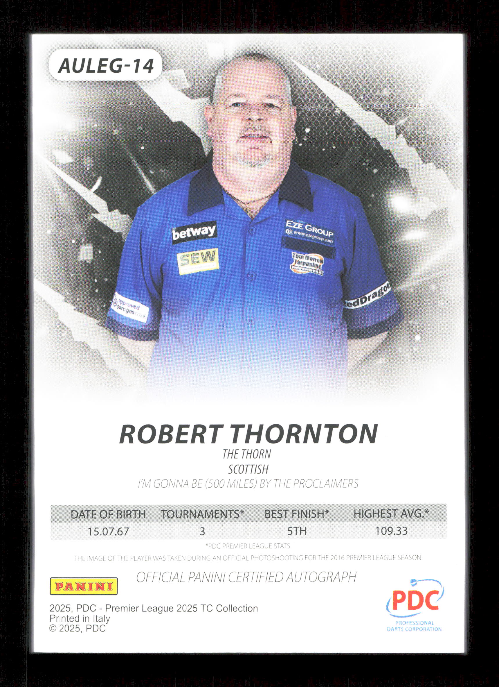Panini Robert Thornton Red Legends Autograph Card /50 PDC Premier League 2025 - Image 2