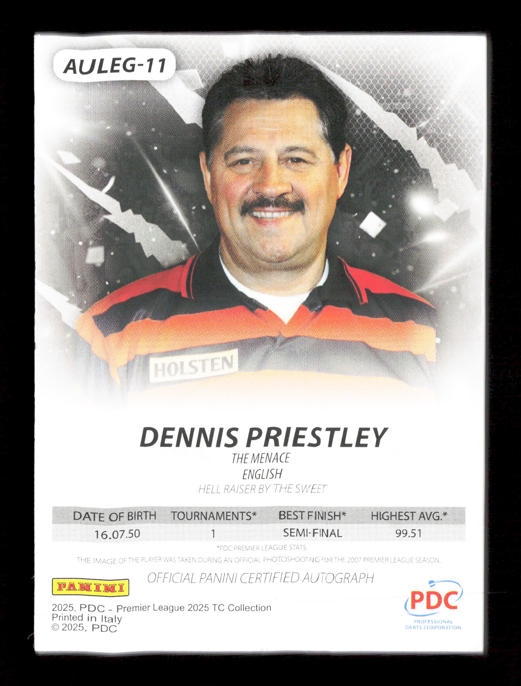 Panini Dennis Priestley Blue Legends Autograph Card /25 PDC Premier League 2025 - Image 2