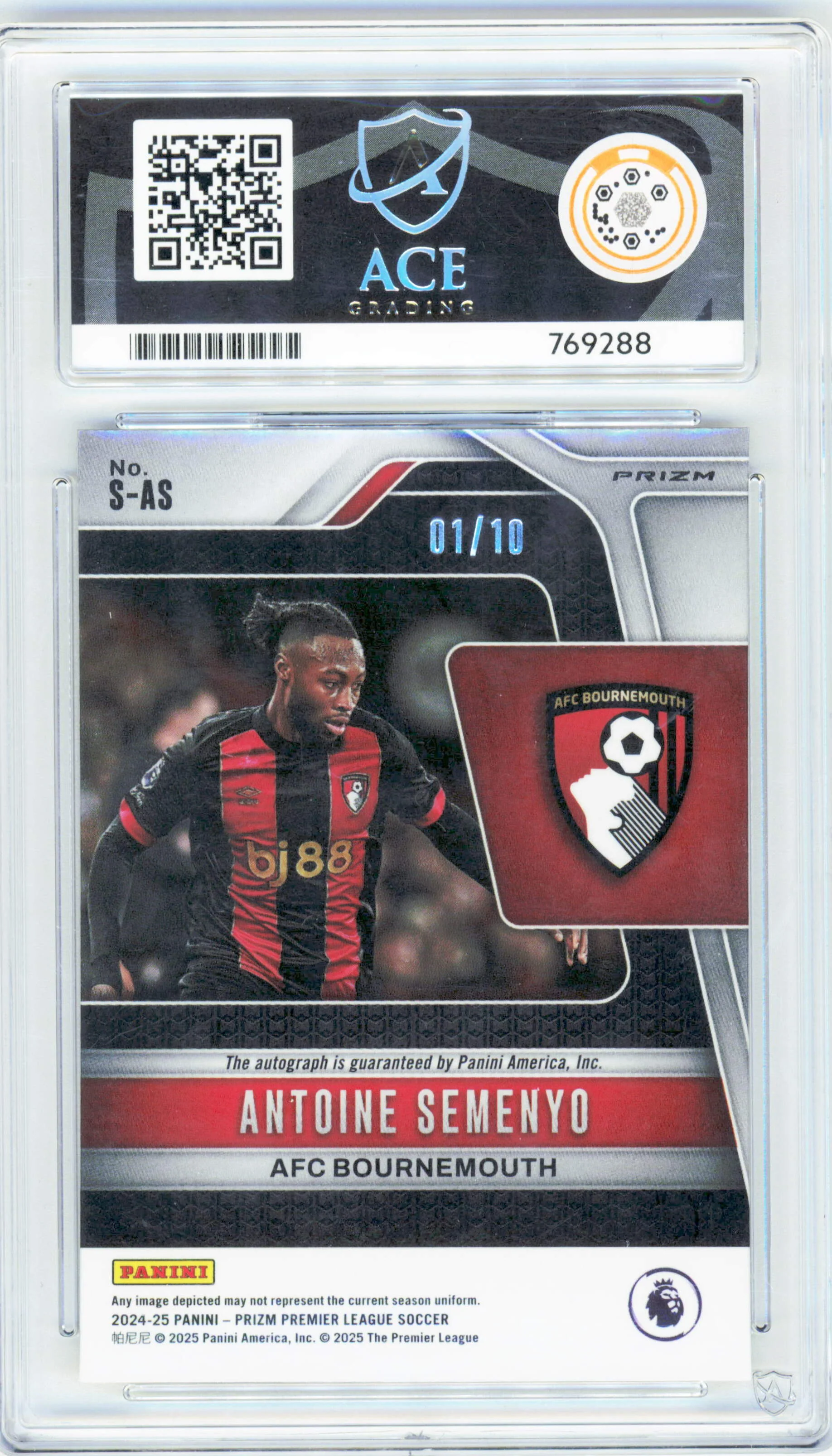 Panini Antoine Semenyo Gold Choice Autograph Card /10 Prizm Premier League Soccer 2024/25 ACE 8 - Image 2