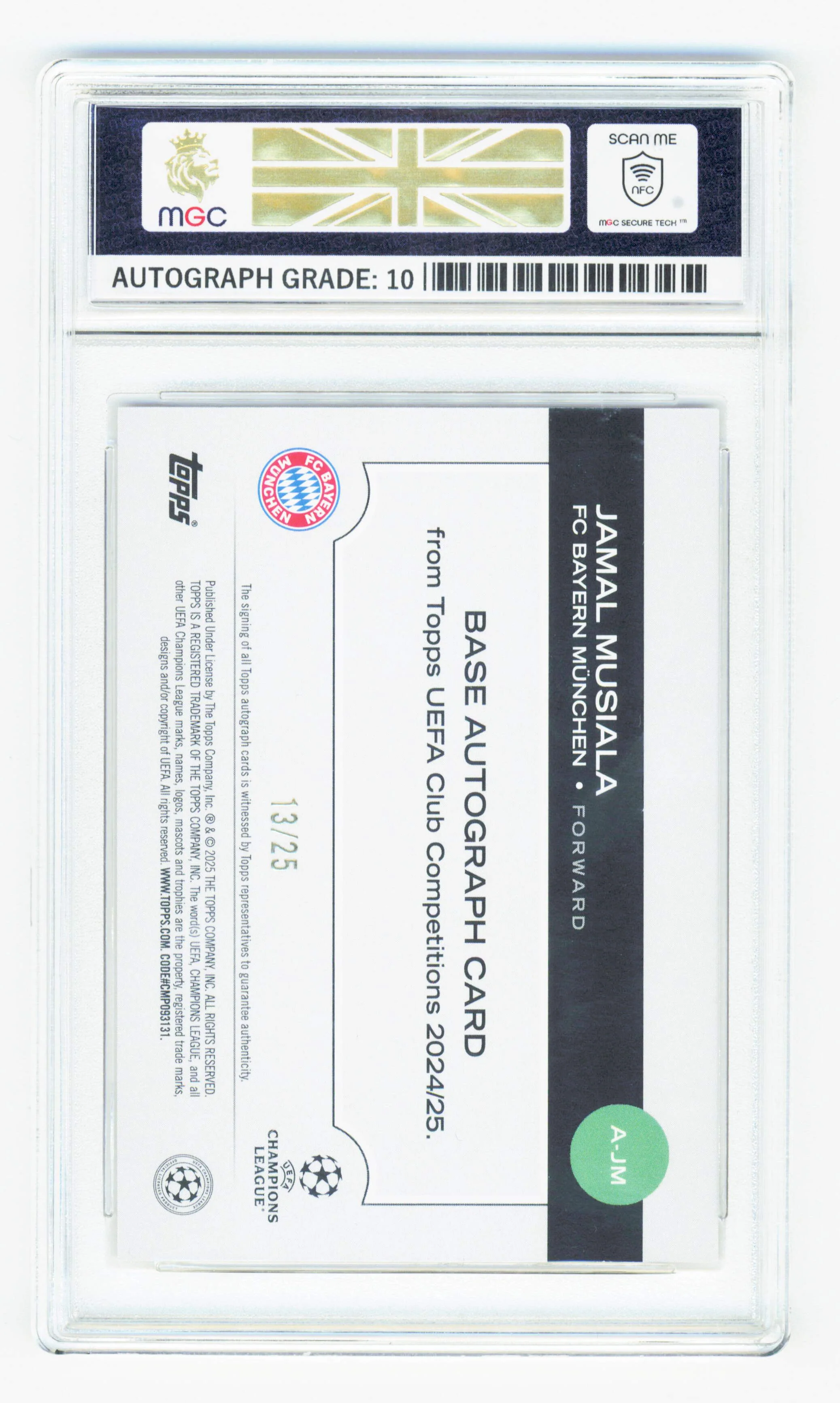 Topps Jamal Musiala Orange Autograph Card /25 UCC Flagship 2025 MGC10 - Image 2