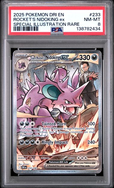 Pokemon Team Rocket's Nidoking EX 233/182 Special Illustration Rare 2025 Destined Rivals PSA 8