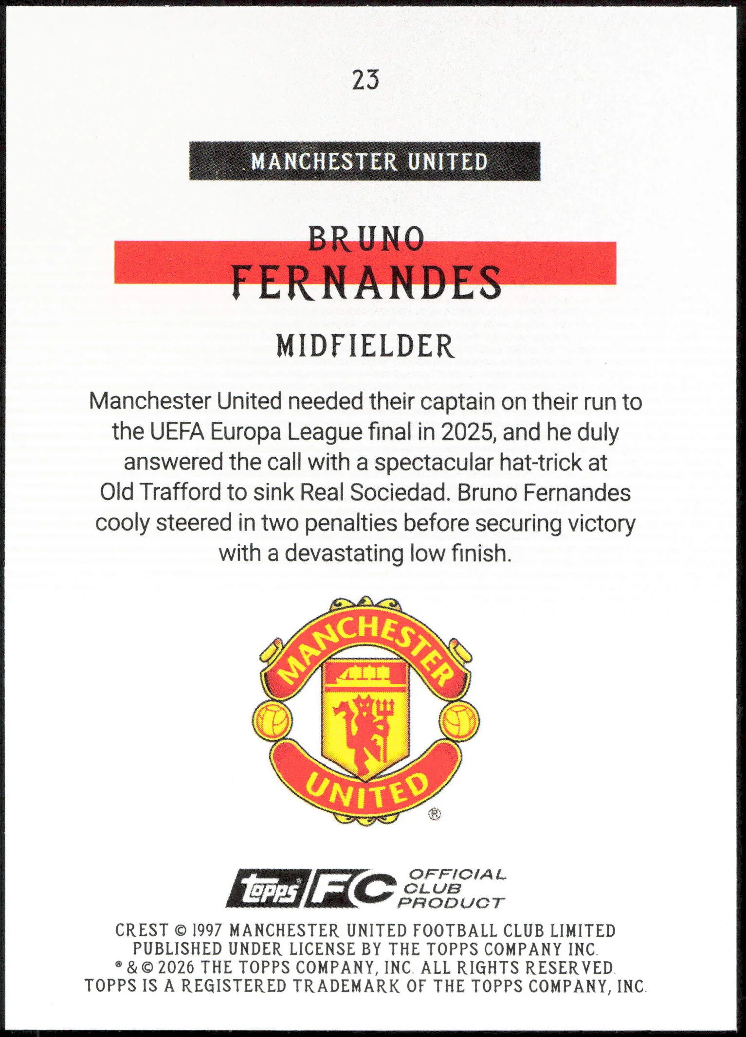 Topps Bruno Fernandes Bona Fide Baller 21/25 #23 Manchester United Team Set 2025/26 - Image 2