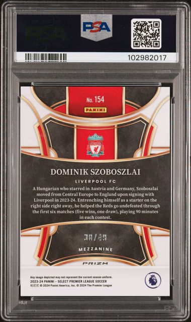 Panini Dominik Szoboszlai Tie-Dye Mezzanine Card /49 Panini Select Premier League 2023-24 #154 PSA10 - Image 2