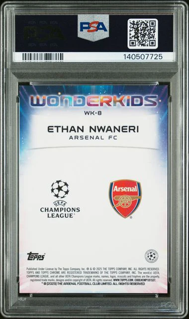 Topps Ethan Nwaneri 01/25 Wonderkids Orange Starball RC 2024/25 Chrome UCC Logofractor PSA 10 - Image 2