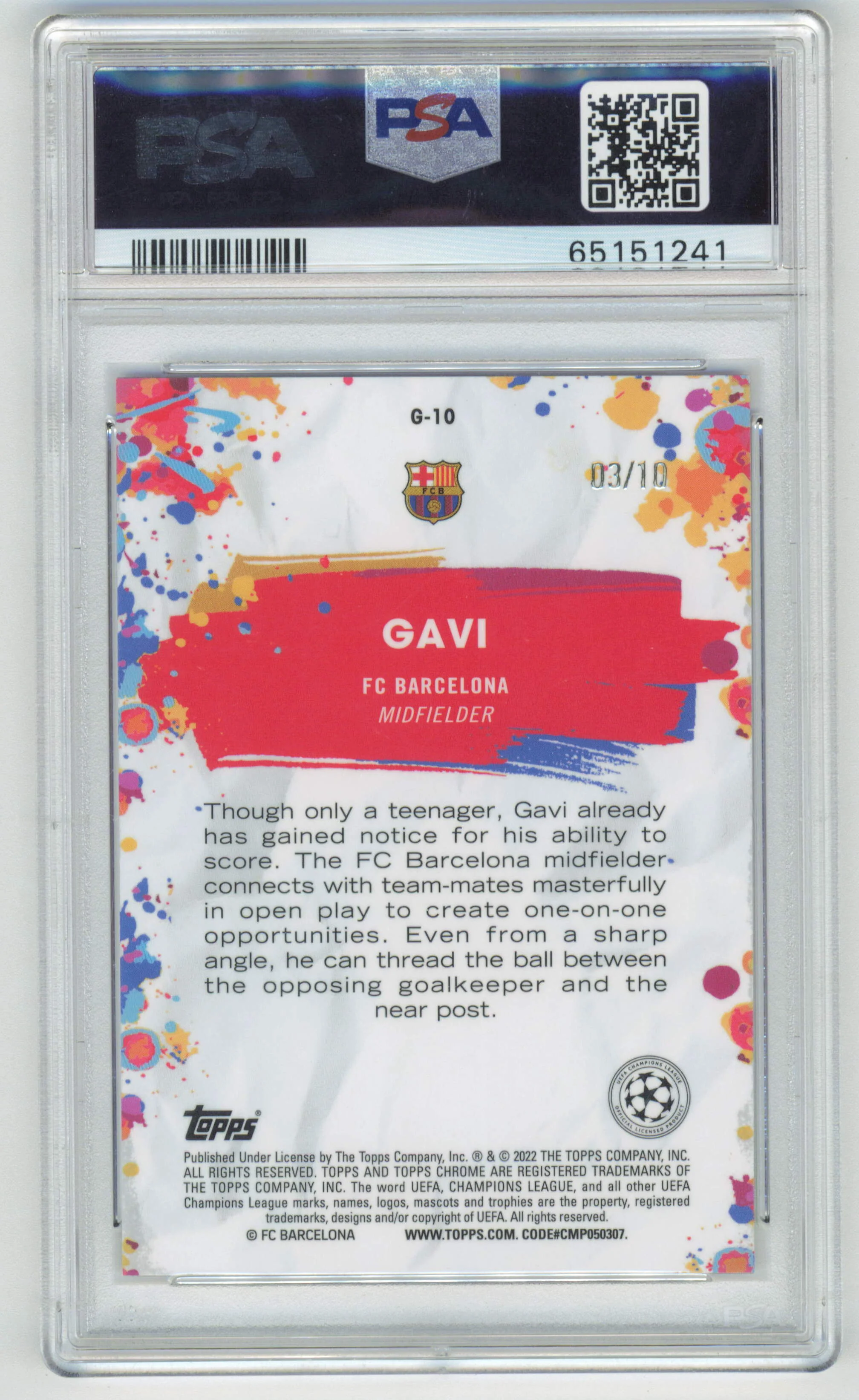 Topps Gavi Golazo 03/10 Red Refractor G-10 2021/22 Chrome UCL PSA 9 - Image 2
