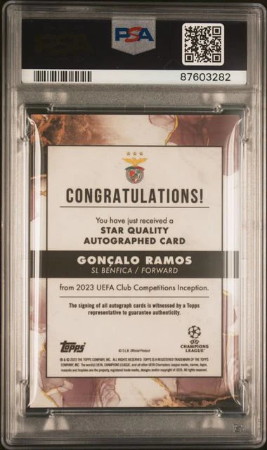 Topps Goncalo Ramos Rainbow Set Gold 1/1 PSA9,Orange /5 PSA9 ,Red /10 PSA10 ,Purple /25 PSA10 ,Blue /49 PSA10 ,Green /99 PSA10, Star Quality Autograph Card Inception UCC 2022-23 - Image 10