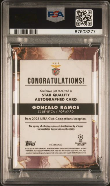 Topps Goncalo Ramos Rainbow Set Gold 1/1 PSA9,Orange /5 PSA9 ,Red /10 PSA10 ,Purple /25 PSA10 ,Blue /49 PSA10 ,Green /99 PSA10, Star Quality Autograph Card Inception UCC 2022-23 - Image 2