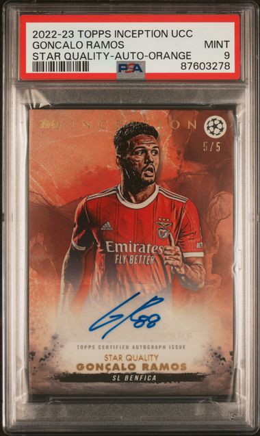 Topps Goncalo Ramos Rainbow Set Gold 1/1 PSA9,Orange /5 PSA9 ,Red /10 PSA10 ,Purple /25 PSA10 ,Blue /49 PSA10 ,Green /99 PSA10, Star Quality Autograph Card Inception UCC 2022-23 - Image 3
