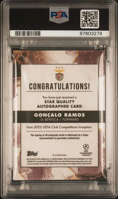 Topps Goncalo Ramos Rainbow Set Gold 1/1 PSA9,Orange /5 PSA9 ,Red /10 PSA10 ,Purple /25 PSA10 ,Blue /49 PSA10 ,Green /99 PSA10, Star Quality Autograph Card Inception UCC 2022-23 - Image 4