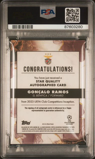 Topps Goncalo Ramos Rainbow Set Gold 1/1 PSA9,Orange /5 PSA9 ,Red /10 PSA10 ,Purple /25 PSA10 ,Blue /49 PSA10 ,Green /99 PSA10, Star Quality Autograph Card Inception UCC 2022-23 - Image 6