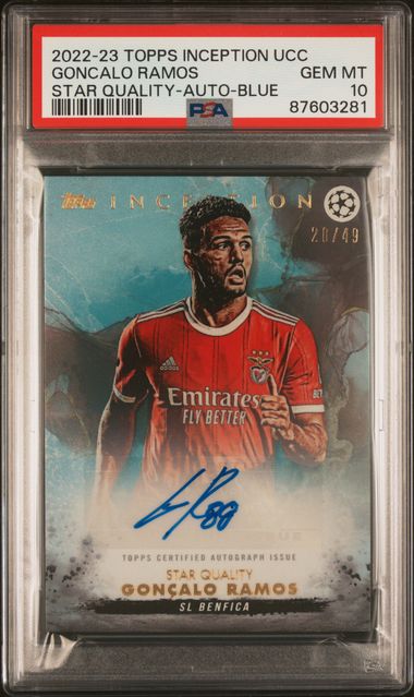 Topps Goncalo Ramos Rainbow Set Gold 1/1 PSA9,Orange /5 PSA9 ,Red /10 PSA10 ,Purple /25 PSA10 ,Blue /49 PSA10 ,Green /99 PSA10, Star Quality Autograph Card Inception UCC 2022-23 - Image 7