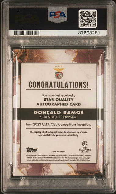 Topps Goncalo Ramos Rainbow Set Gold 1/1 PSA9,Orange /5 PSA9 ,Red /10 PSA10 ,Purple /25 PSA10 ,Blue /49 PSA10 ,Green /99 PSA10, Star Quality Autograph Card Inception UCC 2022-23 - Image 8