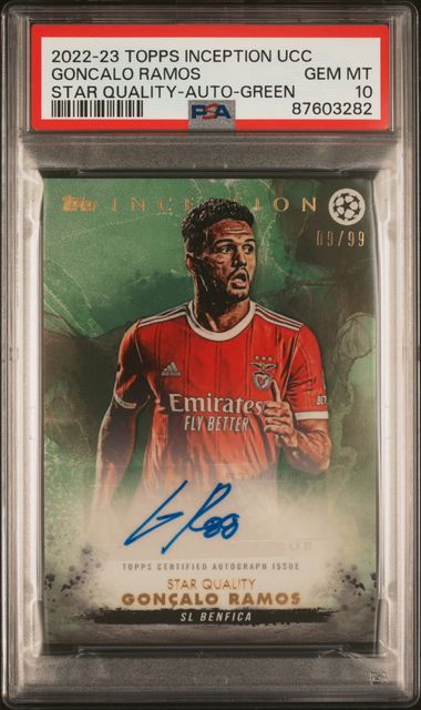Topps Goncalo Ramos Rainbow Set Gold 1/1 PSA9,Orange /5 PSA9 ,Red /10 PSA10 ,Purple /25 PSA10 ,Blue /49 PSA10 ,Green /99 PSA10, Star Quality Autograph Card Inception UCC 2022-23 - Image 9